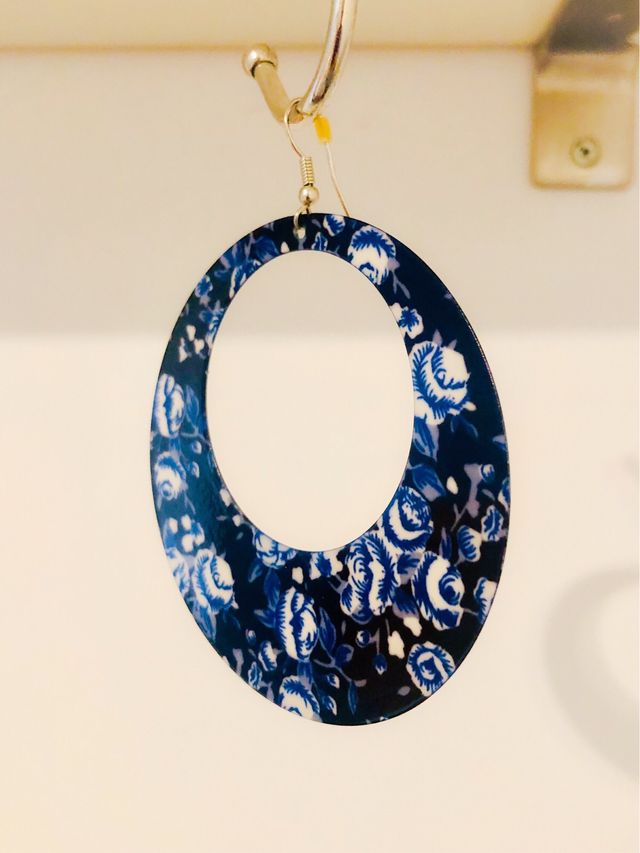 Pendientes Aro Flores Azul y Blanco Mango