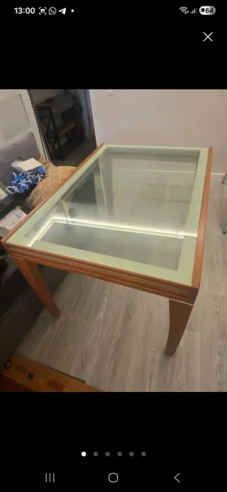 Mesa comedor madera y cristal extensible