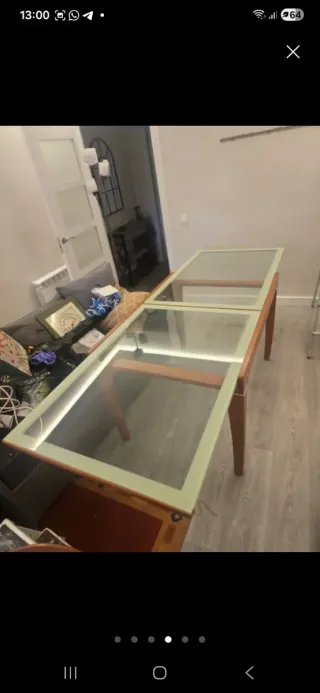 Mesa comedor madera y cristal extensible
