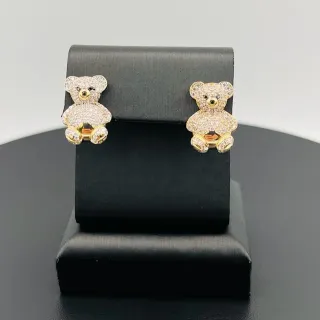 Pendientes Oso Circonitas Blanco 18K