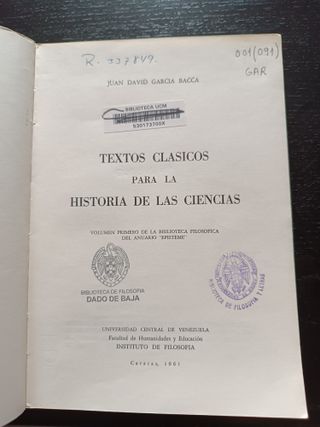 Textos clásicos para la historia de las ciencias I