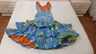 Vestido Rociero/romero Azul con Flores y Volant