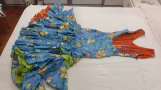 Vestido Rociero/romero Azul con Flores y Volant