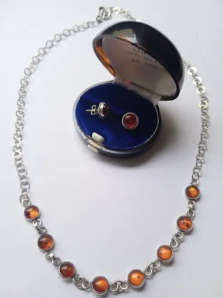 Collar y pendientes plata y ámbar