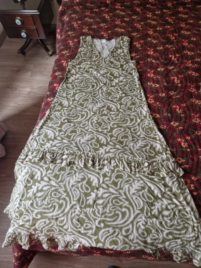 Vestido largo estampado verde y blanco