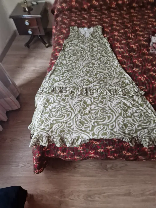 Vestido largo estampado verde y blanco