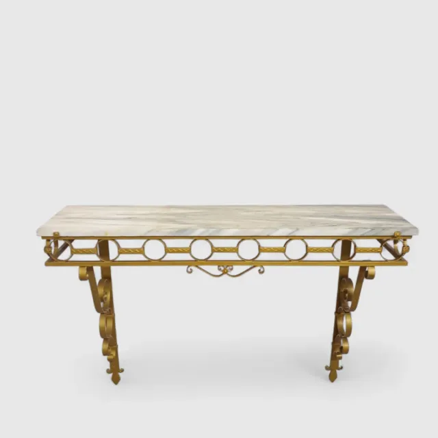 Consola de forja dorada y mármol