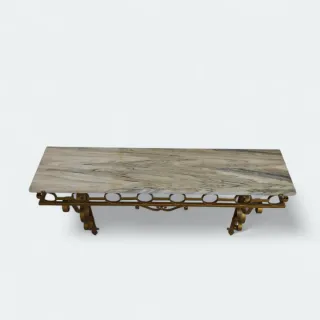 Consola vintage de forja dorada y mármol