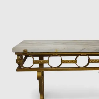 Consola vintage de forja dorada y mármol