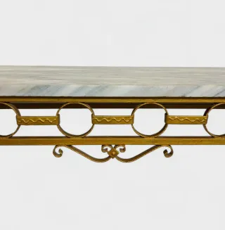Consola vintage de forja dorada y mármol