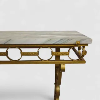Consola vintage de forja dorada y mármol