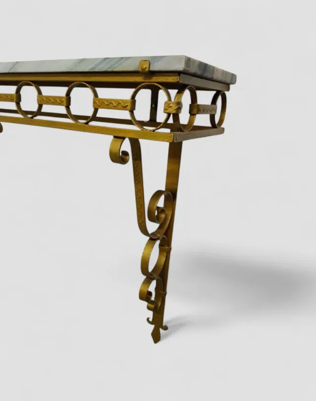 Consola de forja dorada y mármol