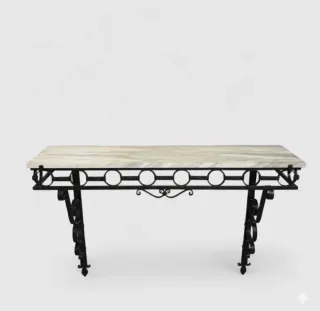 Consola vintage de forja dorada y mármol