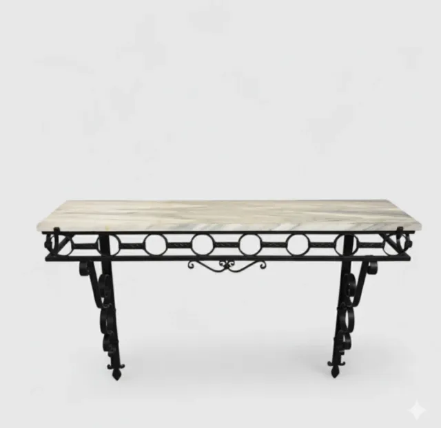 Consola de forja dorada y mármol