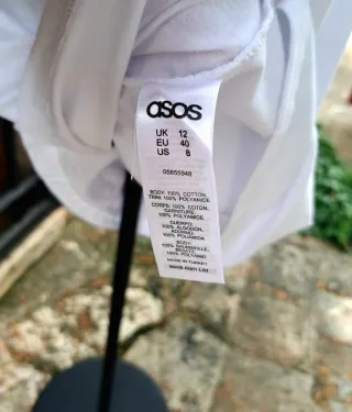 Vestido blanco con flecos rosas "Asos" Talla L/40