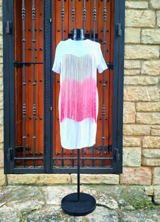 Vestido blanco con flecos rosas "Asos" Talla L/40