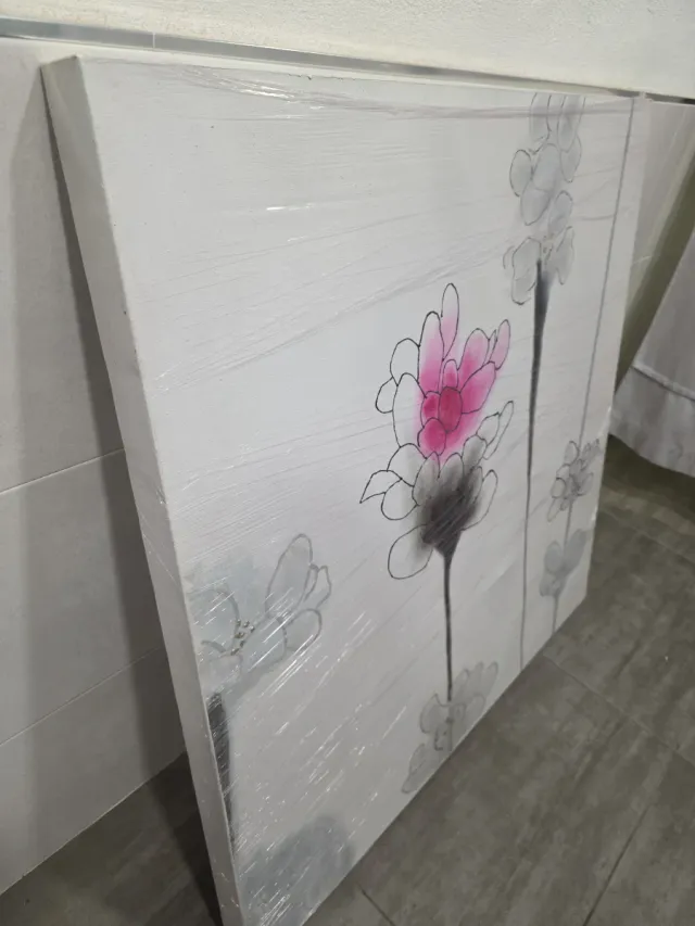 Cuadro de flores rosa y blanco