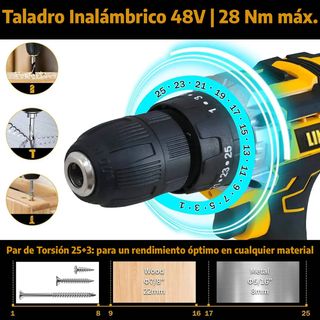 Taladro Inalámbrico Amarillo con Baterías y Maletí