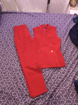 Conjunto Chaqueta y Pantalón Zara Rojo