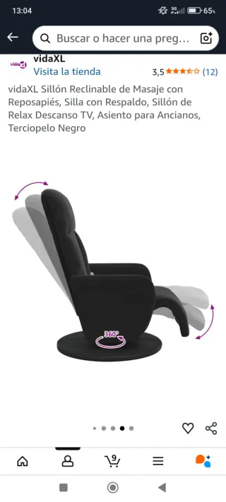 Poltrona reclinabile con massaggio in velluto nero