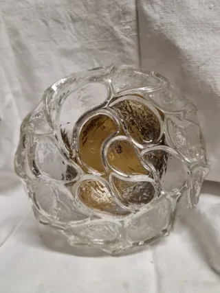 Plafoniera Italia Anni '60 Vetro Oro Trasparente