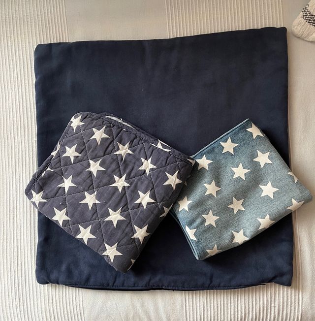 3 Capas Almofadas Estrelas Azul e Branco