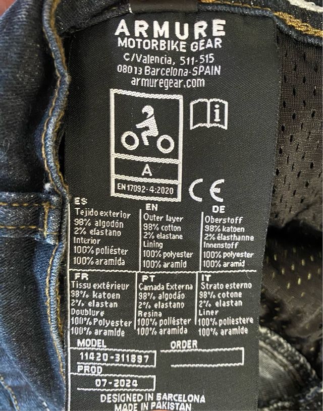 Pantalón ARMURE de Moto Azul Talla 34 L