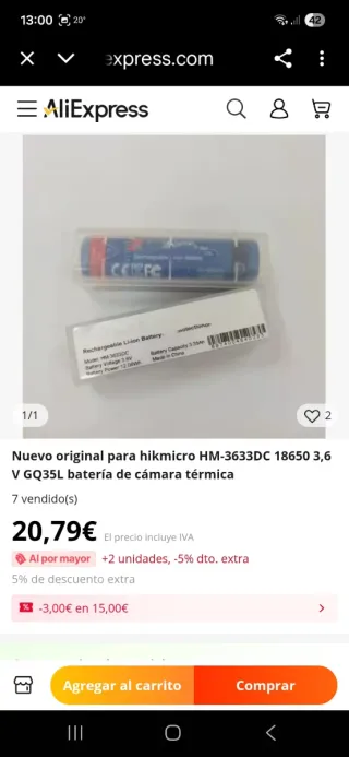 Batería Li-ion HIKMICRO HM-3633DC 3.35Ah