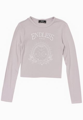 Camiseta Bershka manga larga lila estampada