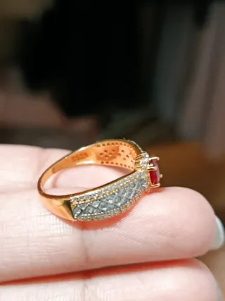 925 plata Anillo con Piedra Roja Ovalada