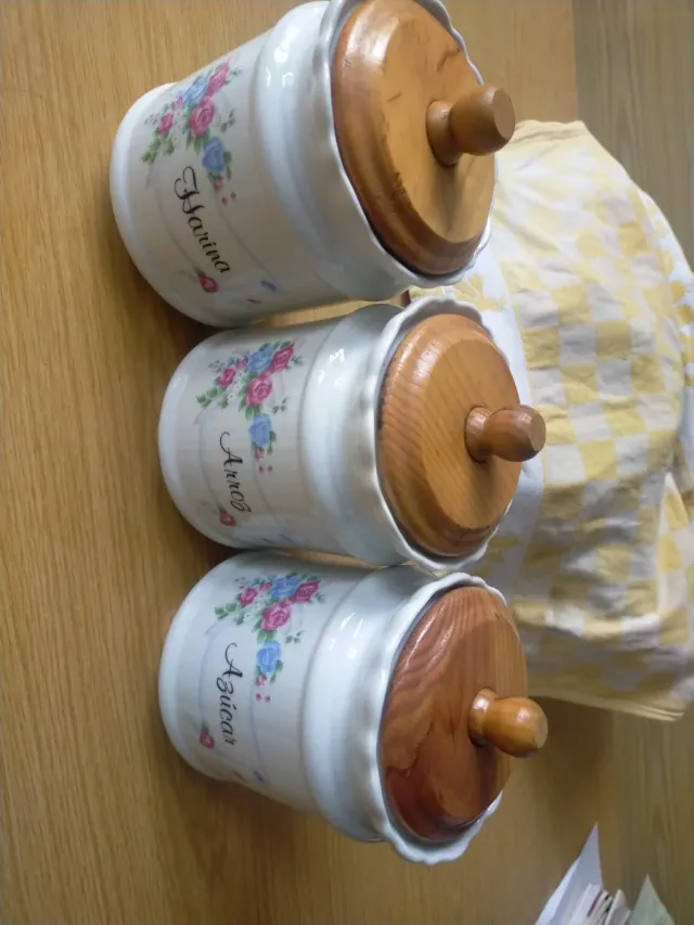 Set 3 Botes Cocina Madera Flores