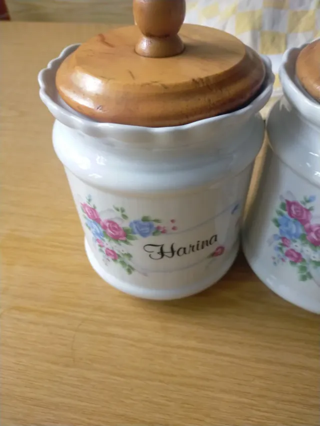 Set 3 Botes Cocina Madera Flores