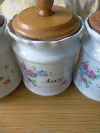 Set 3 Botes Cocina Madera Flores