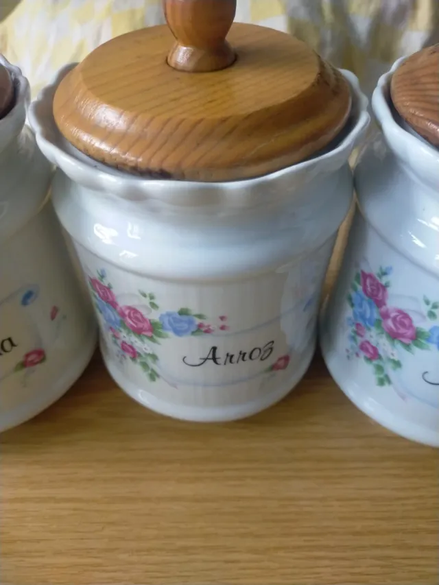 Set 3 Botes Cocina Madera Flores