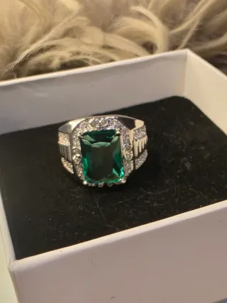 Anillo Hombre Plata 925 con Piedra Verde