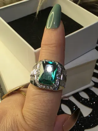 Anillo Hombre Plata 925 con Piedra Verde