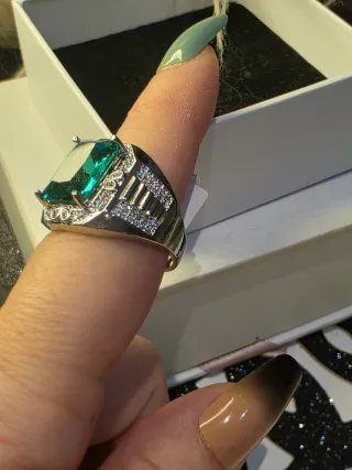 Anillo Hombre Plata 925 con Piedra Verde