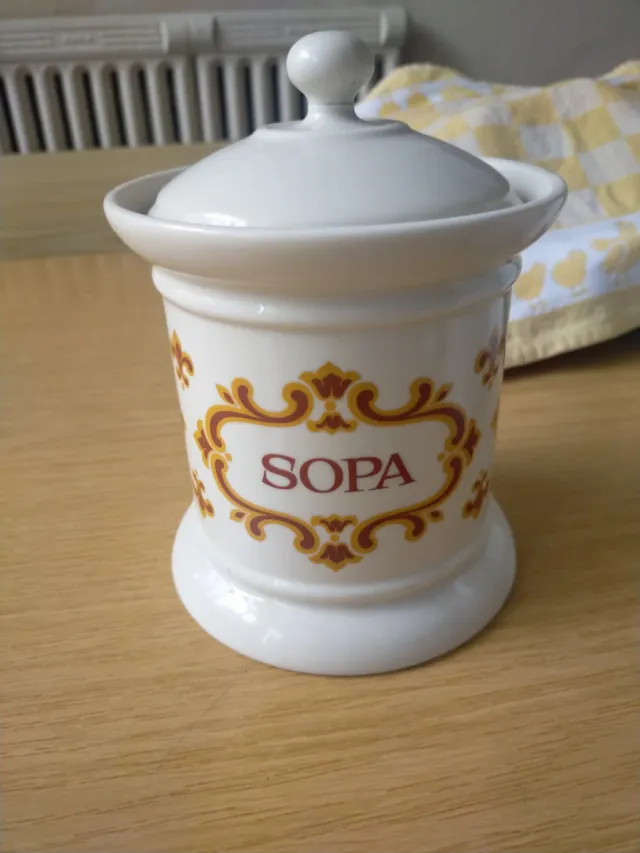 Bote de cocina retro SOPA blanco