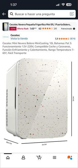 Cecotec Mini Nevera Bolero 10L Bahamas