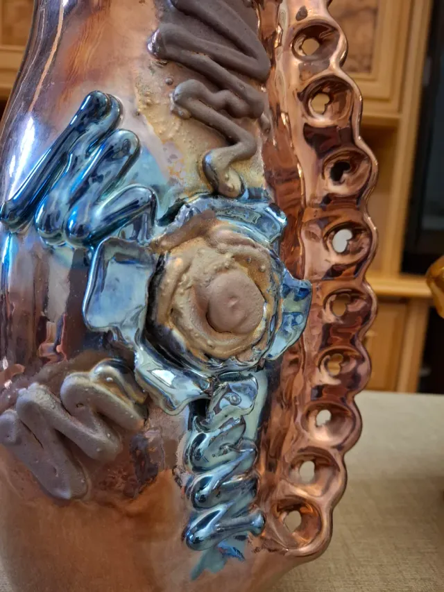 Jarrón Cerámica Metal Azul Marrón