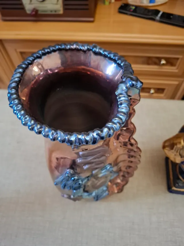 Jarrón Cerámica Metal Azul Marrón