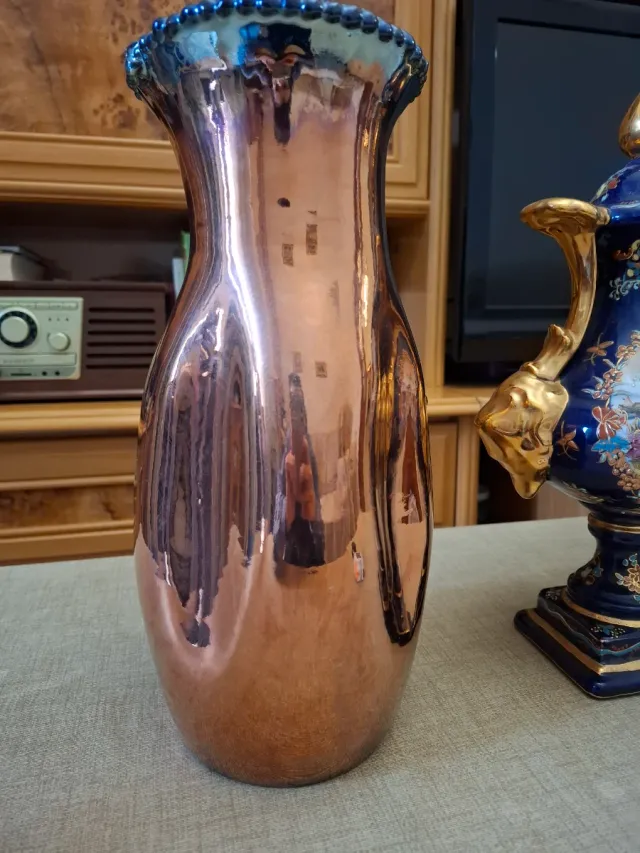 Jarrón Cerámica Metal Azul Marrón