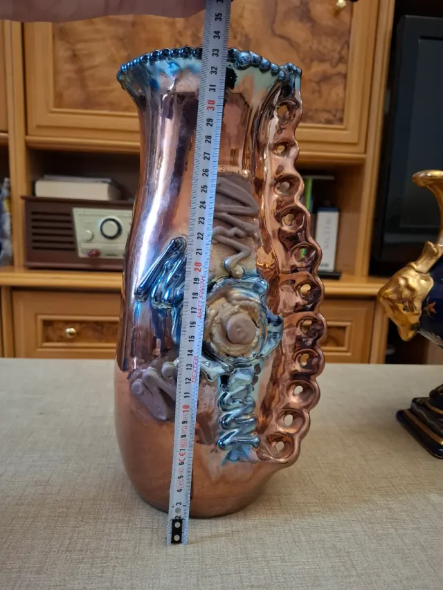 Jarrón Cerámica Metal Azul Marrón