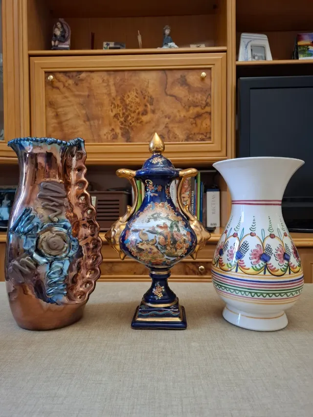 Jarrón Cerámica Metal Azul Marrón