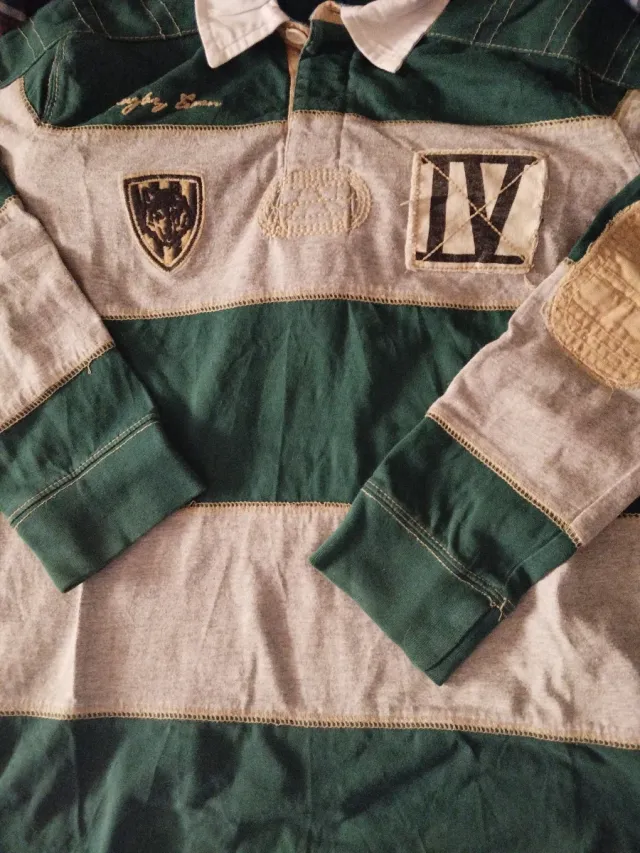 Camisa cuadros y polo rugby verde/gris Zara T 9/10