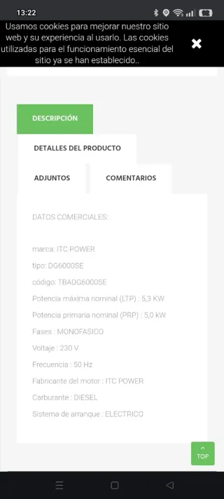 Generador Diésel ITC Power DG6000SE