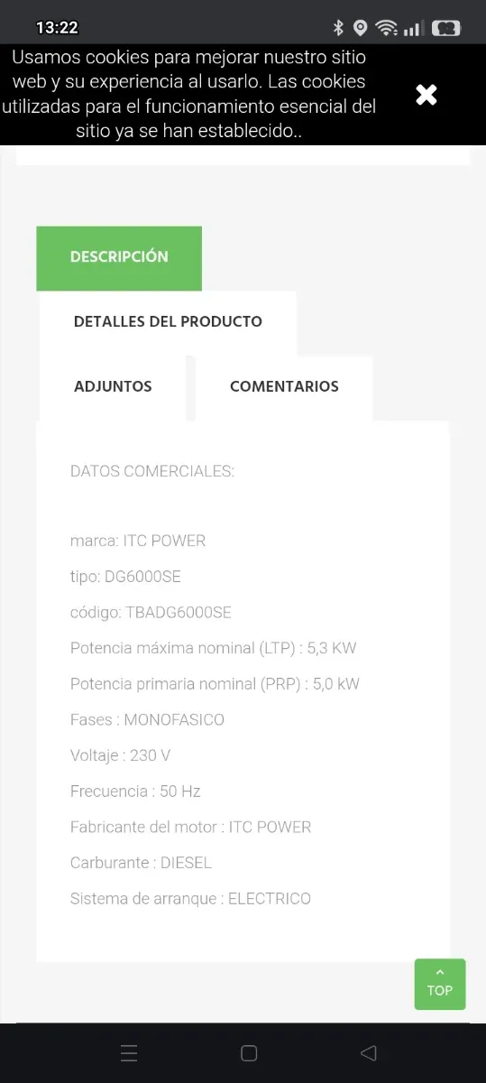 Generador Diésel ITC Power DG6000SE