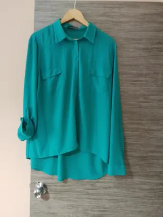Blusa mujer verde azulado manga larga