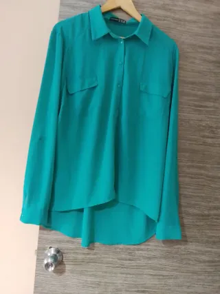 Blusa mujer verde azulado manga larga