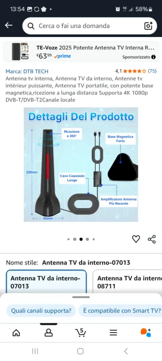 Antenna TV Interna DTB TECH Potente